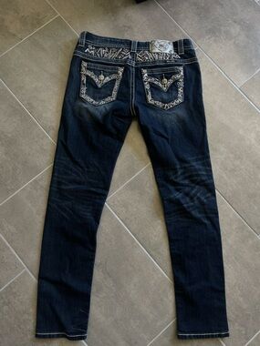 Miss Me Straight Leg Jeans Dark Women's Embellished Pocket Great Condition